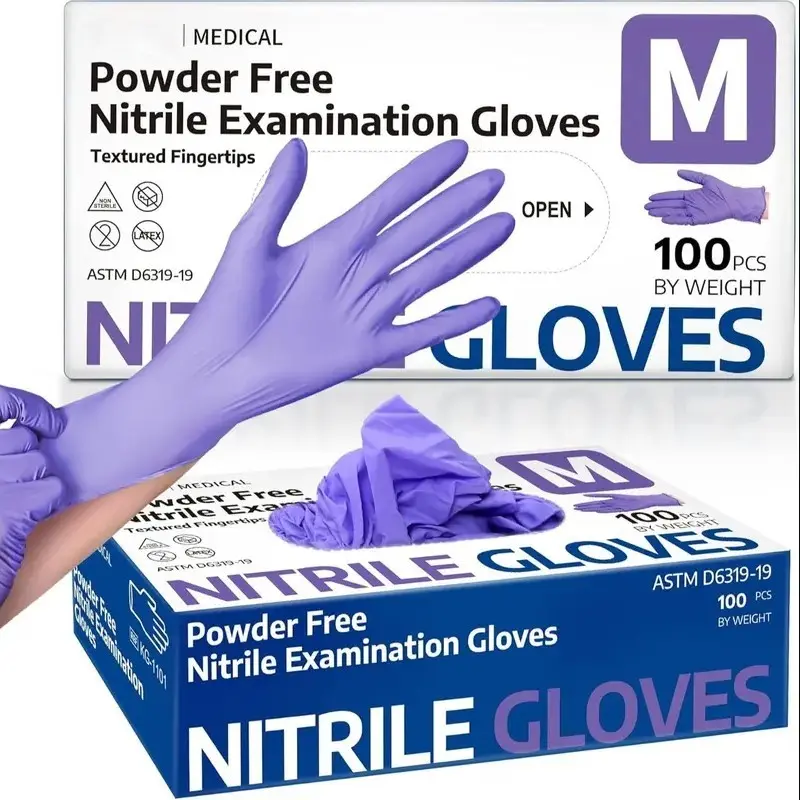 Purple Durable Disposable Nitrile Gloves - Latex Free, Non-Slip Grip for Kitchen, Nails, Tattoos, PET Care, Allergy Resistant Inspection Gloves - Hand beauty salon