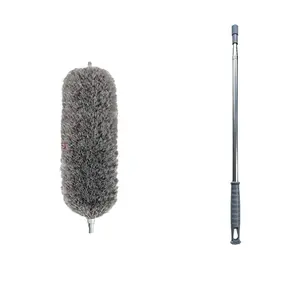 Extendable Pet Hair Remover Duster Set, 110.24-inch gray microfiber dust brush with long, thin rod, for household pet hair cleaning on high furniture and ceiling fans