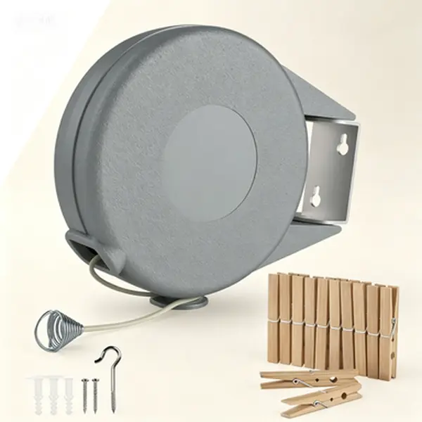 Retractable Clothesline 45 Feet - Portable Heavy Duty Indoor and Outdoor Washing Line - PVC Retracting Clothes Line with Wall Mount - Hang Wet Dry Laundry - Easy Installation (Grey)
