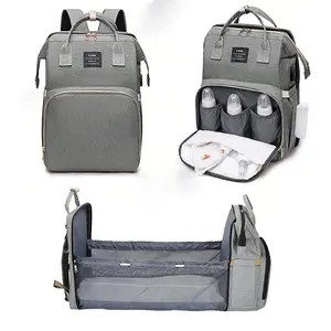 Baby Diaper Bag Backpack with Changing Table, Multifunctional Waterproof Large Capacity Travel Diaper Bed Pack, Baby Care Essentials Organizer
