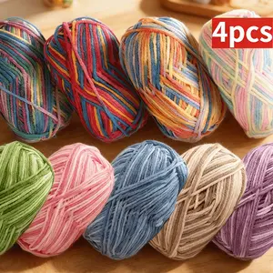 4 Packs Of Rainbow Milk Yarn In Assorted Colors, 100% Acrylic Mixed Colors Batch Handmade Crocheting And Knitting Soft Yarn, Suitable For Knitting Hats, Scarves, Gloves, Blankets And More. 1.69 Oz/piece