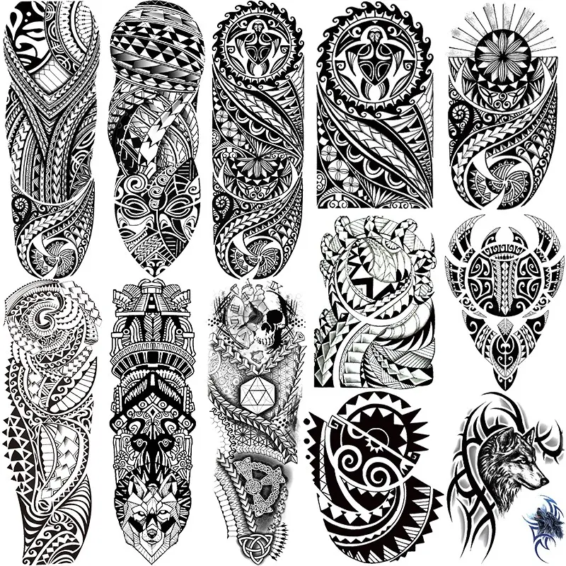 12 Tribal Totem Temporary Tattoo Sleeves, Large Full Arm & Half Arm Tattoos, Tattoo Stickers, Fake Tattoos, Unisex Body Art Accessories, Unique Arm Makeup Props