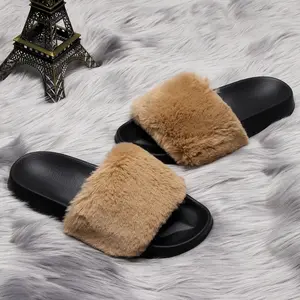 Leisfit Womens Fuzzy Slides Open Toe Furry Slide Slippers Indoor Outdoor Slides Sandals Casual Flat Fluffy House Slippers