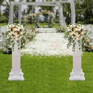 2Pcs Wedding Roman Column Set, 35.43"/ 90cm Tall Plastic Roman Pillars, Elegant Greek Column, Wedding Column Stand, Event Party Decorative Column Holder (2PCS-Style 3) Decoration Round