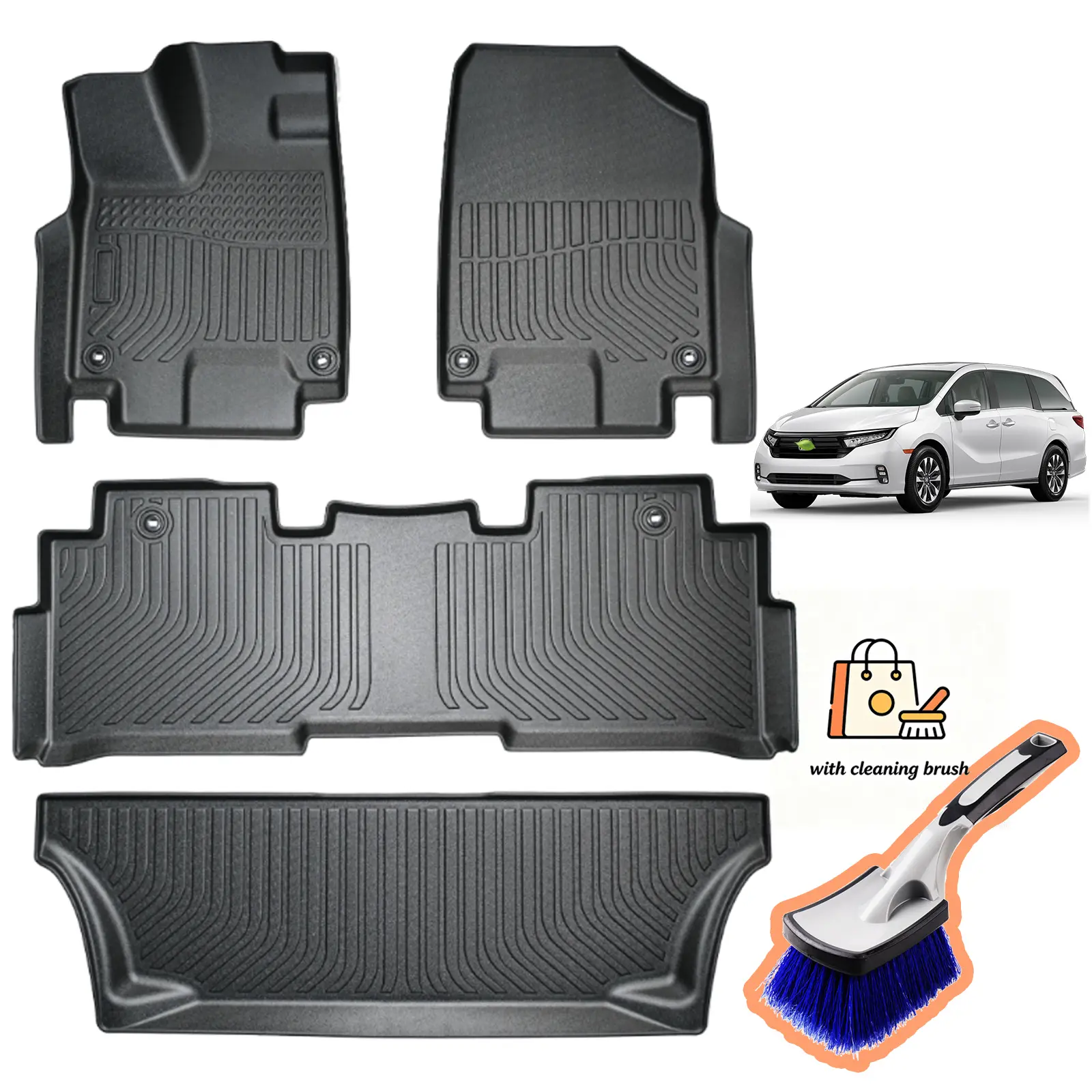 Canvcle 3-Row TPE Floor Mats Fits 2018-2026 Honda Odyssey, 7-Seater All Weather Non-Slip Heavy Duty Liners, Eco-Friendly Durable Car Accessories, Buy Now Get Free Cleaning Brush