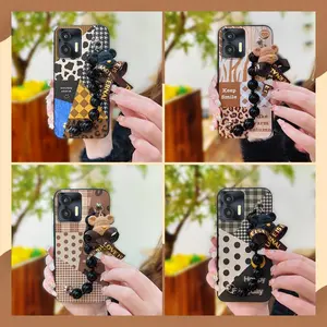 Back Cover Anti-knock Phone Case For Oukitel C35/C36 Dirt-resistant Skin-friendly feel cute Black pearl pendant Bear bracelet protective case Waterproof Simplicity Cartoon