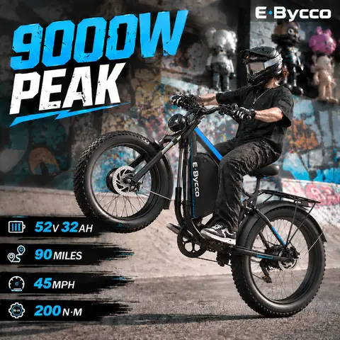 EBycco EB7PRO Adult Dual Motor Climb Electric Cargo Bike, 6000W/9000W Peak, 52V 32AH, 40-45 MPH Max Speed, 100 mi Range,  24"/26" Full Suspension Fat Tires, USB Port, Aluminum Alloy Frame, Lights, Mountain Biking/Camping Essential, ebike manufacturer, Hyd