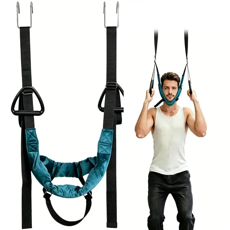 Over Door Cervical Neck Traction Device for Pain Relief, Portable Neck Stretcher Hammock for Spine Decompression, Home Physical Therapy Equipment for Neck & Shoulder Support (Blue)
