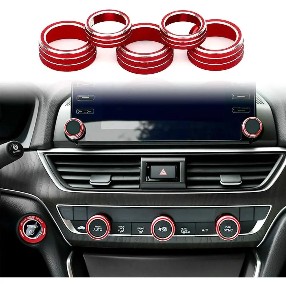 Top  Centre Console Sound Volume Knob Cover Compatible with 10th  Accord Sedan  EX EX-L LX 2018-2020  AC Air Conditioning Knob Ring Cover Trim 5 count (Red)