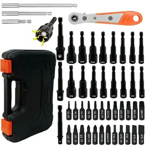 47PCS Magnetic Nut Driver & Screwdriver Bit Set, Includes Nut Driver Set for Impact Drill, Screwdriver Bit, Mini Ratcheting Wrench, Drill Bit Adapter & Bit Holder | 1/4" Hex Shank | Cr-V Steel