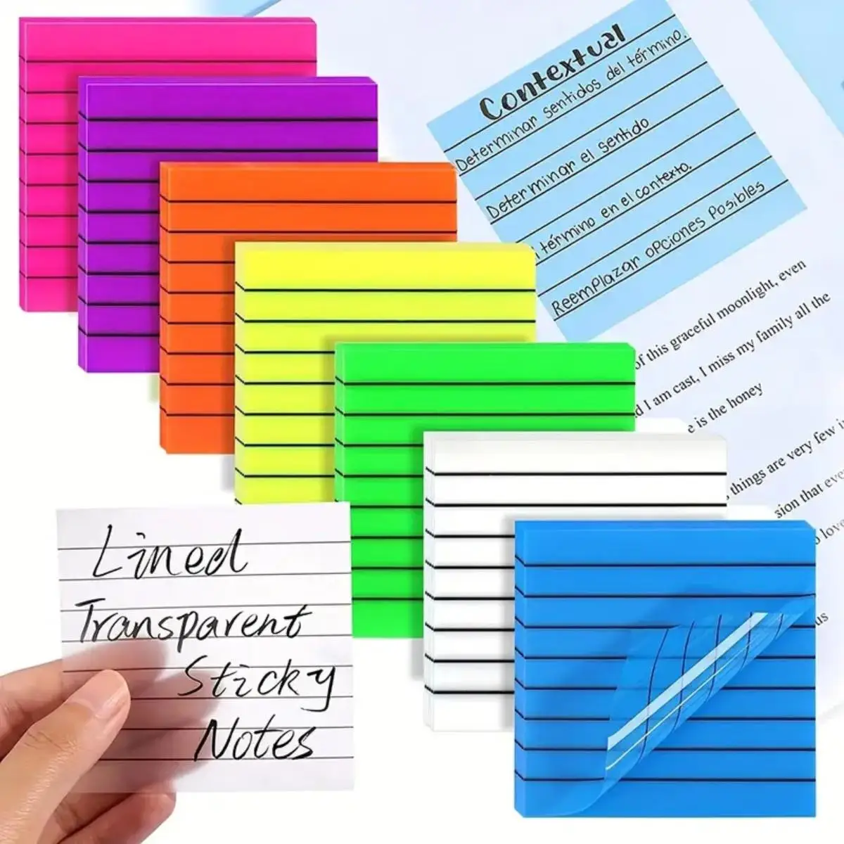 Multicolor Sticky Note, 7 Counts/set Semi-transparent Sticky Note Pads, Note Taking Portable Lined Sticky Memo Pads for Office & School Students, Offi