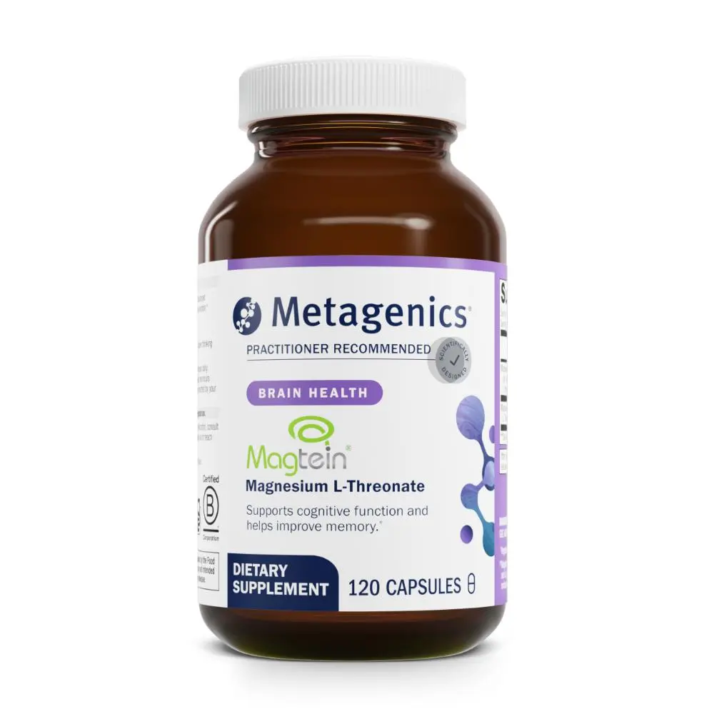 Metagenics Magnesium L-Threonate - Magtein Magnesium for Brain Health, Memory, Learning & Cognitive Support - Clinically Studied Bioavailable Form - Non-GMO, Gluten-Free, Vegan - 120 Capsules