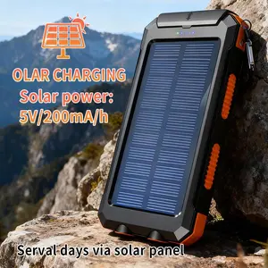 Portable Solar Power Bank, Portable Solar Mobile Phone Charger, Camping External Battery Charger for Mobile Phones, 2 USB/ LED Flashlights with Compass for Outdoor Activities 10000mAh Great Gift for Outdoor