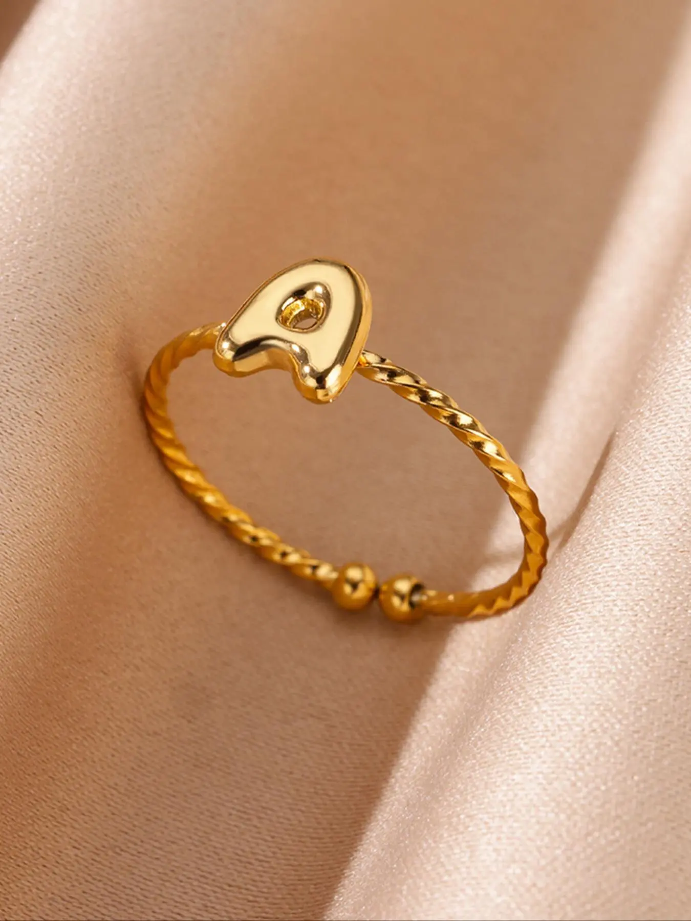 Cute Bubble Letter Design Ring, Alphabet Design Ring, Dainty Stacking Rings, Fashion Stackable Rings, Beautiful Rings, Fashionable Minimalist Promise Ring for Women & Girls, Trendy All-match & Exquisite Jewelry for Birthday Gift