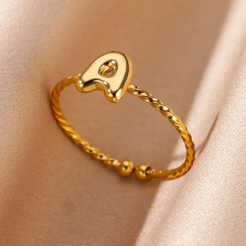 Cute Bubble Letter Design Ring, Alphabet Design Ring, Dainty Stacking Rings, Fashion Stackable Rings, Beautiful Rings, Fashionable Minimalist Promise Ring for Women & Girls, Trendy All-match & Exquisite Jewelry for Birthday Gift