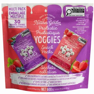 Nature's Garden Probiotic Yoggies Multi Pack, 21oz (Strawberry 15x0.7 oz + Mixed Berry 15x0.7 oz) Yogurt Covered Healthy Snack, High Fiber, Real Fruit Pieces, No Artificial Ingredients, for Adults