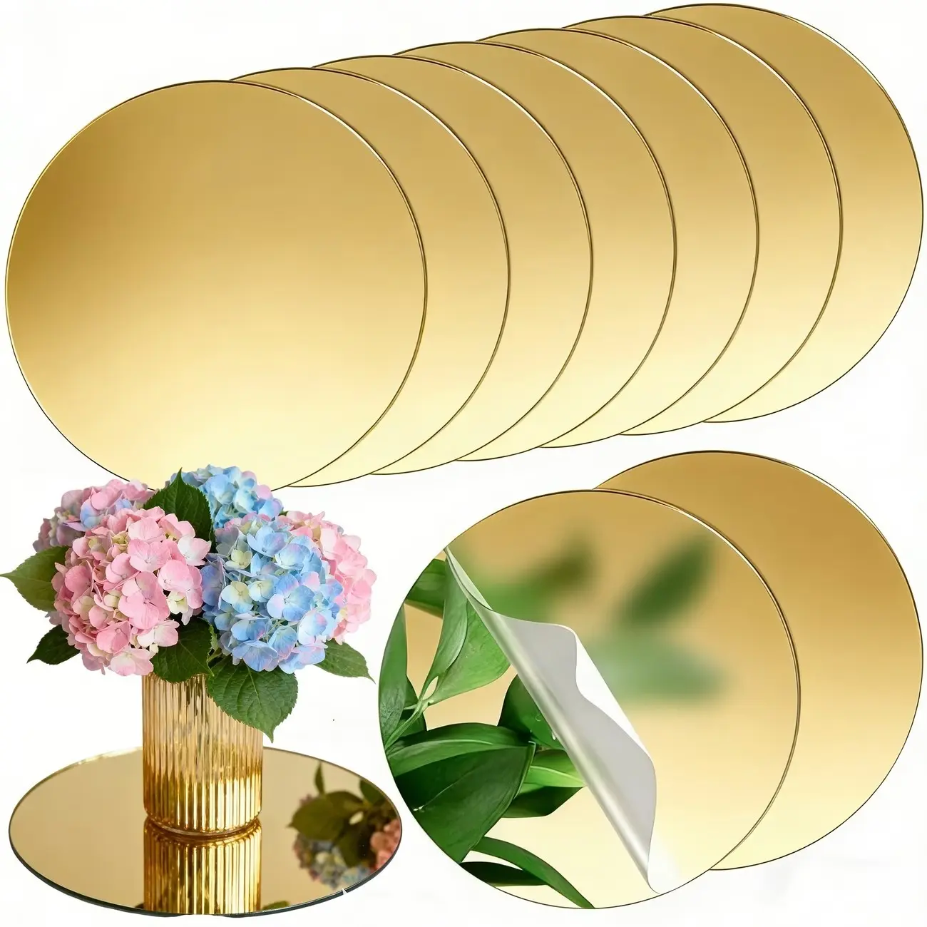 6pcs, 25cm circular acrylic mirror coasters, Round coaster, circular mirror base, suitable for desktop center decoration, DIY home decoration, wedding table decoration, party decoration