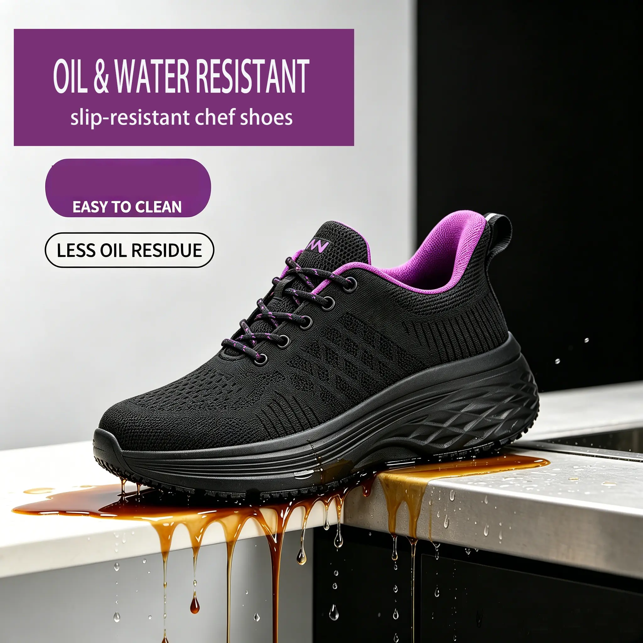 Slip Resistant Work Shoes For Women Waterproof Anti-Oil Safety Sneakers Perfect For Long Kitchen Shifts WomensWorkShoes ,SlipResistantShoes ,RestaurantEssentials ,WorkSafetyShoes ,fyp Casual Footwear