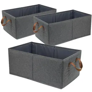 Pack of 3 Large Capacity Storage Bins Closet Organizer System,Sturdy Foldable Storage boxes for Organizing Clothing,Sheets,Toys,Books - Shelf Organizer Shelves Basket storage Bin, Organizing Baskets for Shelf,Utility Room, Grey makeup storage organizer