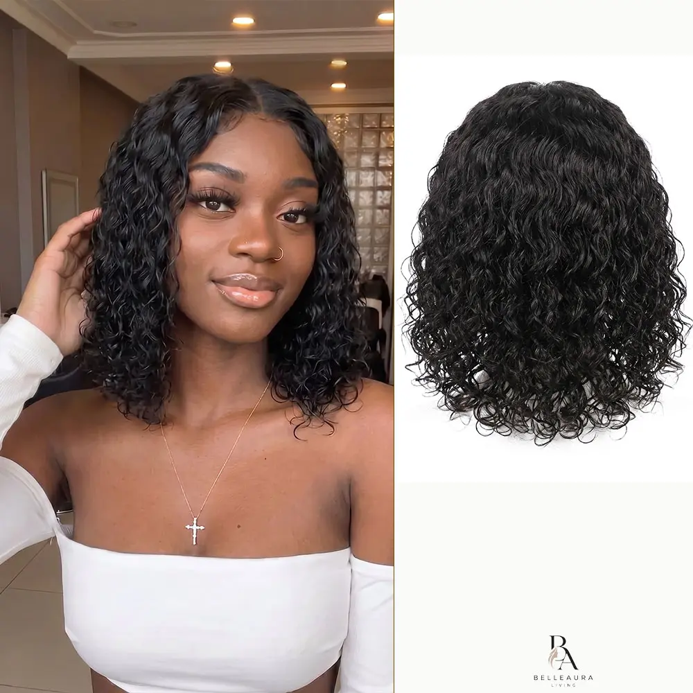 14 Inch Curly Lace Front Wig for Women, Glueless Bob Wig with Natural Hairline, Short Wet and Wavy Wavy Curl Wig, Lightweight Breathable Beginner Friendly Synthetic Wig