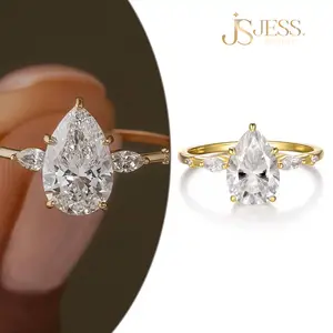 [#008] Elegant Teardrop Solitaire Ring, Side Clusters, 2ct Pear Cut VVS D Color, Perfect Jewelry Gift for Women