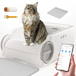 Open-Top Automatic Litter Box | Self Cleaning Litter Box Robot for Multiple Cats, with Safety Sensors and APP Control, for Ragdoll Maine Coon, USB Powered, ABS Material, Wi-Fi and Infrared Sensor Function, Without Battery