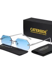 CATERSIDE Rectangular Frameless Gradient Sunglasses with Spring Hinges, Luxury Polygonal Design for Outdoor Travel, Beach, and Music Festivals