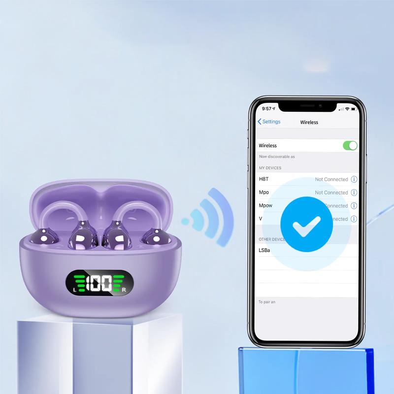TEMPOMIND  Clip‑on Open‑Ear Wireless Earbuds, Bluetooth -compatible  Earphones with Digital Display Charging Case, Open Ear Earbuds for Sports Workout