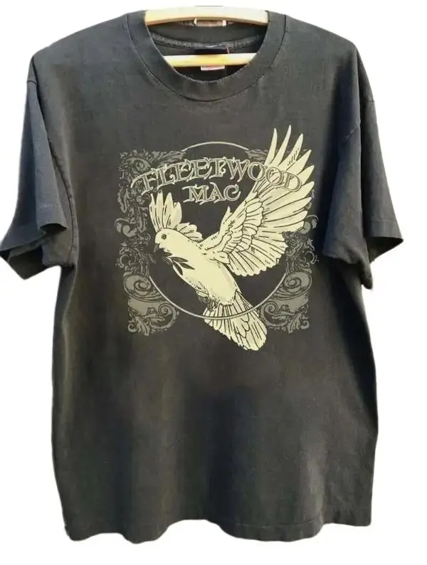 Women's Retro Boho Cotton Crew Neck Shortsleeve Casual Top - Fleetwood Mac 90s Graphic Print, Stevie Nicks Concert Tour Tee, Dove Birds Unisex Wear Regular Fit T-Shirt