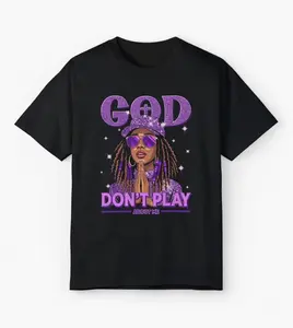 God Don't Play About Me Praying Black Queen Graphic Tee Unisex 100% Cotton Oversized Black T-Shirt Christian Faith Motivational