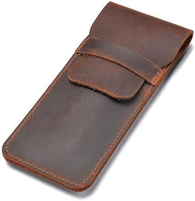 Leather Pen Case Holder Handmade Fountain Multi Pens Pouch Crazy Horse Leather Pen Protective Sleeve Cover Large – Brown