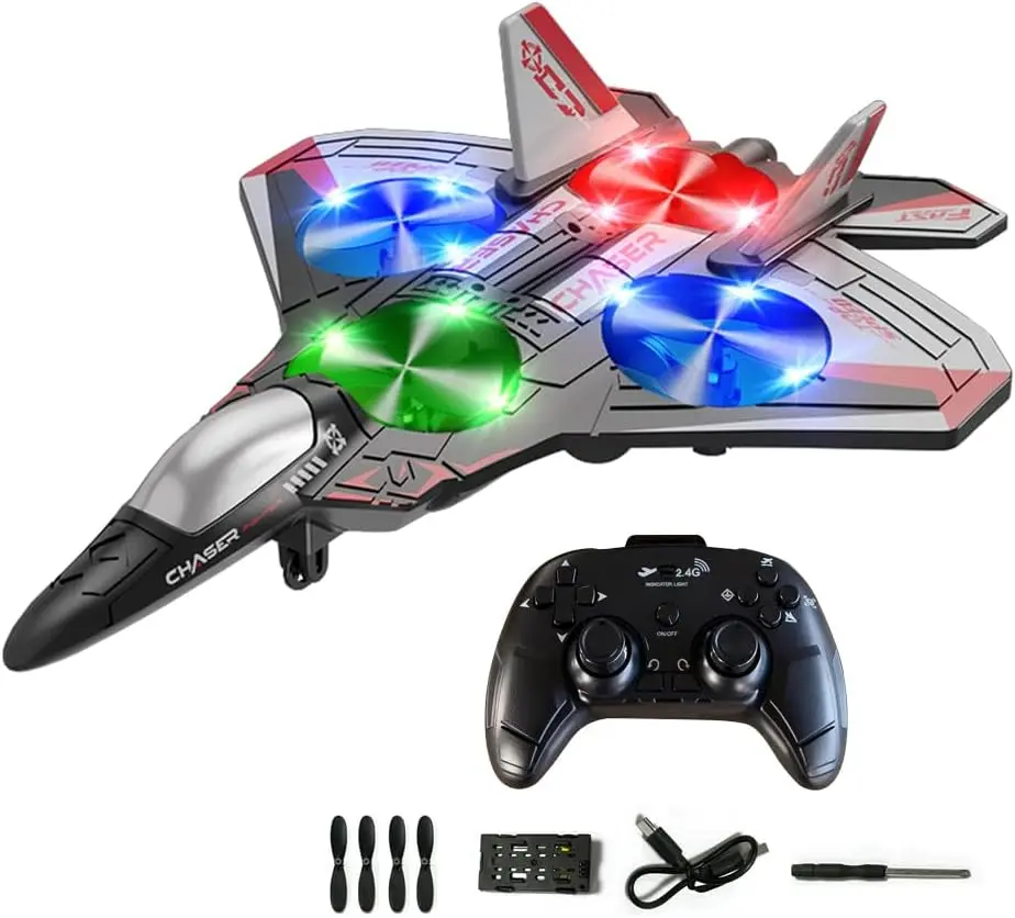 Children's Day2.4GHz Wireless Remote Control Airplane | RC Aircraft Model Suitable for Kids, Adults, and Beginners | Foam RC Plane | Equipped with Colorful LED Lights | Fighter-Glider with Auto-Return Function | Ideal Gift for Children
