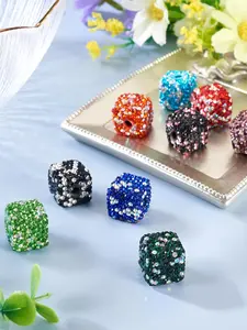 10pcs Cube Soft Clay Beads Random Mixed Colors Leopard/Crystal/Gradient Sparkle Glitter Crystal Spacer Diamond Beads for Pen Keychain Jewelry Making Necklace Bracelet DIY Beading Accessories