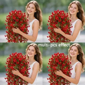 High-end hanging artificial flowers/plants - morning glory red flowers paired with green leaves - durable plastic design suitable for indoor/outdoor use - outdoor gardens, courtyards, balconies, parties, wedding decorations, Artificial Flowers Bouquet