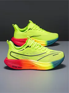 Unisex Gradient Cushioning Running Shoes, Fitness Running Shoes, Color Block Breathable Mesh Upper, Thick Sole Rebound For Student Physical Test Training