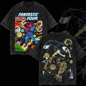 Superstyle Retro Vintage The Fantastic Four: In Search of Galactus MCU Edition Double Printed Oversize Lightweight Acid Washed Tee TV Series Graphic Design Top Cotton Streetwear Comic Superheroes T-Shirt Clothes Menswear Womenswear UA8 DMU