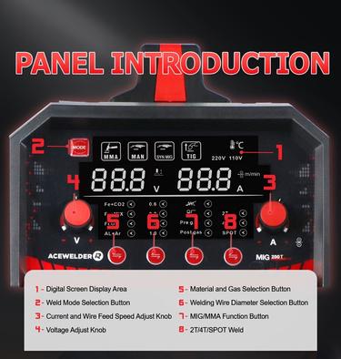 ACEWELDER MIG200T 6-in-1 Welder | 110V/220V Dual Voltage | Gas/Gasless MIG Lift TIG Stick Spot Aluminum Welder