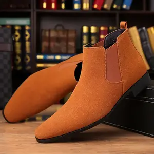Men’s Chelsea Boots Slip-On Ankle Dress Boots for Casual and Business Wear Orange Classic Yet ContemporaryRAIMENTRY