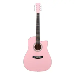 Cute Pink Acoustic Guitar Bundle 41" - Aesthetic Full Size Cutaway Kit with Bag, Tuner & Strap