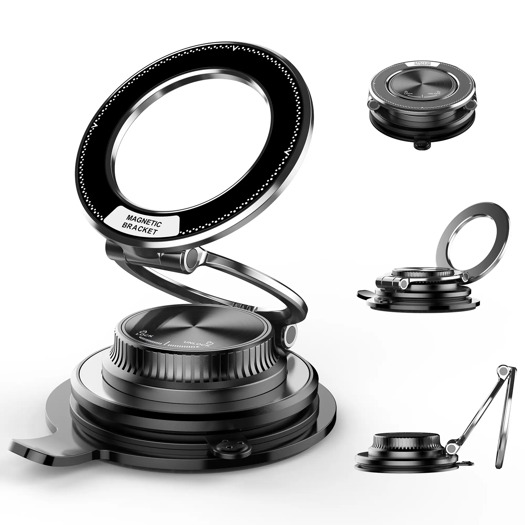 360° Adjustable Vacuum Magnetic Phone Holder, Suction Cup Phone Mount for Magsafe, Portable Cell Phone Holder for Car,Makeup/Gym/Mirror, Fit for All i