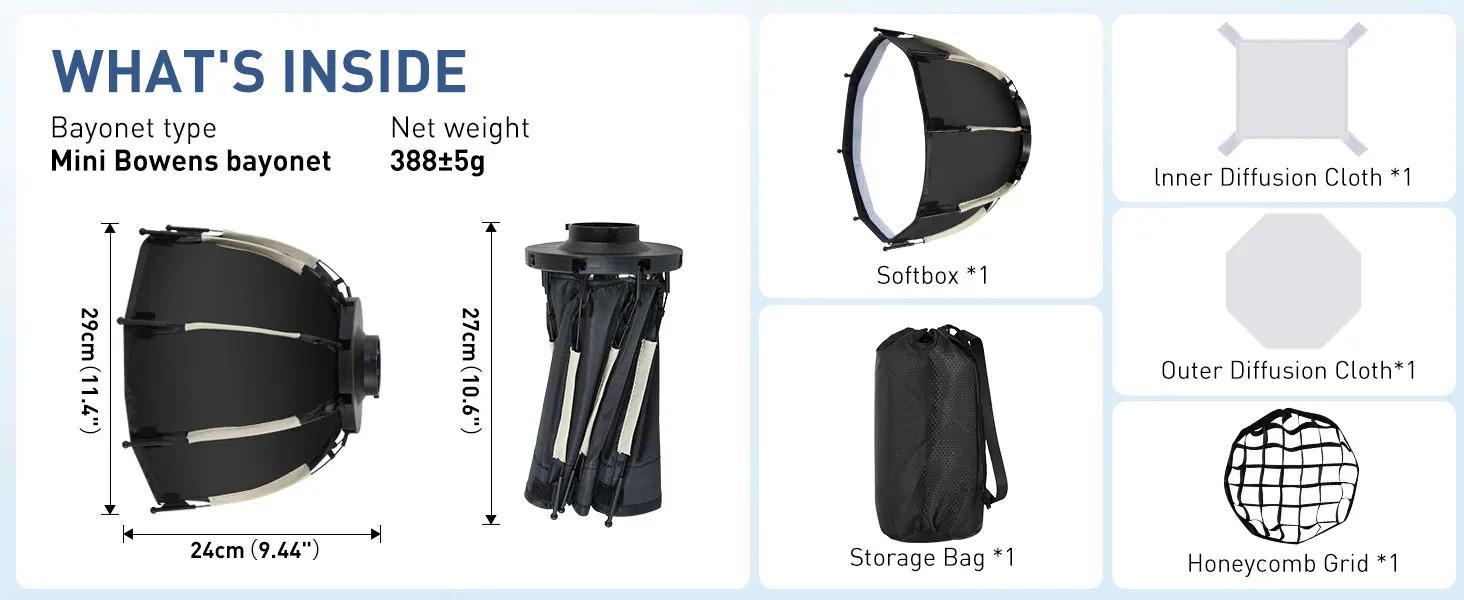 30cm Octagonal Portable Softbox with Mini Honeycomb Grid, Bowens Mount Quick Release Design, Foldable Photography Light Soft Box Accessory for COB Light, Studio & Video Shooting 30cm Octagonal Portable Softbox with Mini Honeycomb Grid, Bowens Mount Quick Release Design, Foldable Photography Light Soft Box Accessory for COB Light, Studio & Video Shooting