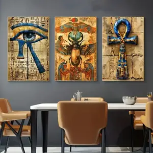 3pcs Egyptian Symbol Eye Religious Decor, Wooden Frame Vintage Mystery Art, Wall Hanging for Living Room Bedroom Study