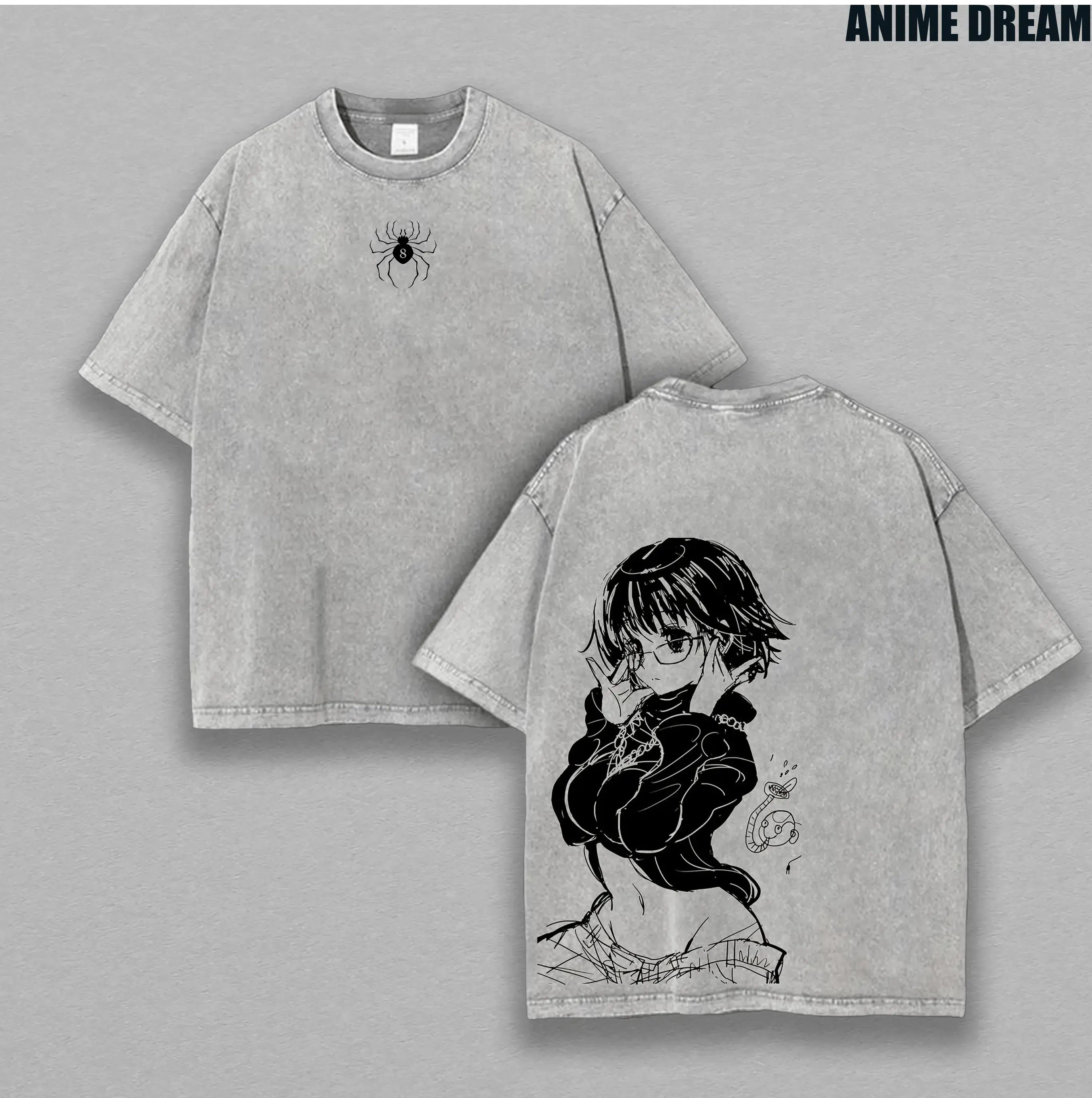Shizuku Hunter X Hunter Anime Double Printed Vintage Washed Tee Unisex Oversize Anime Manga Washed Heavyweight Cotton T-shirt, Gift For Anime Fan, Anime Lover