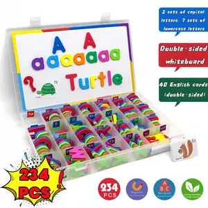Magnetic Letter Cognitive Learning Set, 234 Magnetic Letters, Dual Whiteboard, 3 Whiteboard Pens, Eraser, 40 Cards, Storage Box, Learning Materials