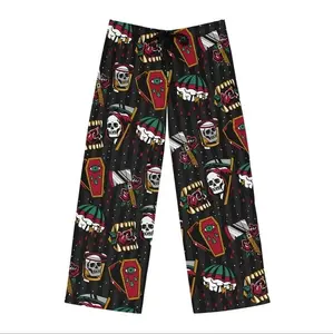 Gothic Tattoo Flash Pajama Pants, Unisex Skull Coffin Rose Print Lounge Pants, Soft Loose Casual Sleep Bottoms, All Season Comfy Sleepwear, Halloween Gift