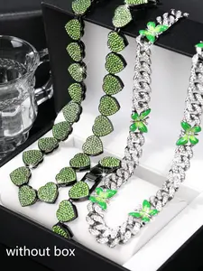 3pcs/set Fashion Multi-Layer Design Stacked Necklace & Bracelet Set, High-Quality Love Heart Tennis Chain, Enamel Butterfly Pendant