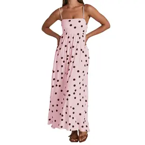 Elegant Floral Print Sleeveless Maxi Dress with V-Neckline and Ruffle Hem for Wedding Guest Evening Party Prom Beach NONE