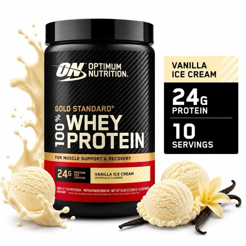 OPTIMUM NUTRITION Gold Standard 100% Whey Protein Powder - Vanilla Flavor, 24g Amino Protein, 10 Servings, Whey Isolate-Infused, Banned Substance-Tested, Non-Stimulant, Edible Texture, Fitness Muscle Support Recovery Dietary Supplement, Protein Shakes