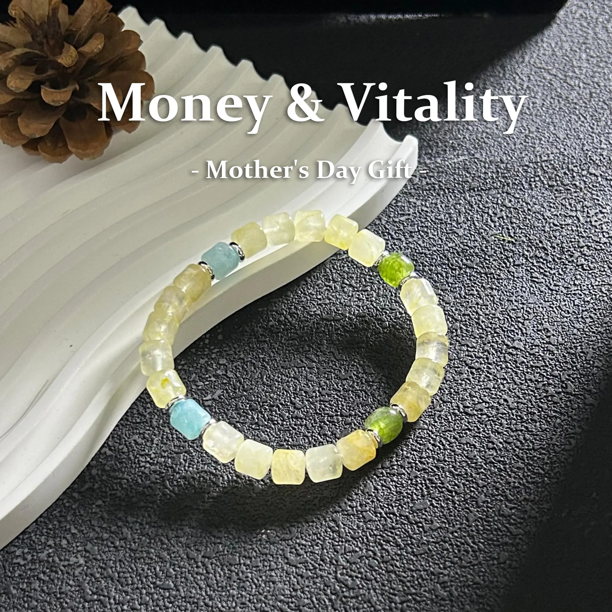 Natural Citrine Wealth Attraction Bracelet, with Blue & Green Crystal Color-Blend Energy Bracelet, Attracts Wealth · Soothing Mood Healing Bracelet, Versatile Unisex Accessory, November Birthstone