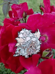 Cherry Blossom #25 | Fursona Pin Zombie Skully Adopt/ Mythical White Pink / Furry Kitsune Creature Enamel pin